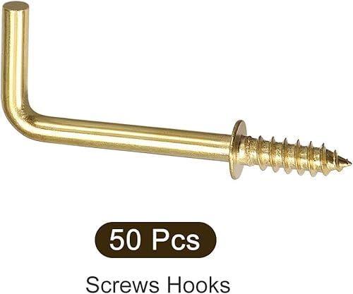 Miniatura 6 de METALLIXITY Ganchos de tornillo para colgar (33mm1.3") 50 unidades, gancho de techo de metal en forma de L  para colgar al aire libre, ganchos para