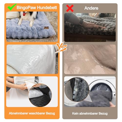 BingoPaw Hundebett mittelgroße Hunde waschbar: Hundekissen flauschig Hundematte für kleine Hund, wasserdicht abnehmbar rutschfest Hundematratze, beruhigendes Haustierbett, Grau, 76x51x10 cm