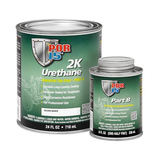 POR-15 2K Urethane - Gloss White - 32 FL OZ - Two Part Industrial Top Coat | Durable Long-Lasting Coating | Hammer Tough Finish