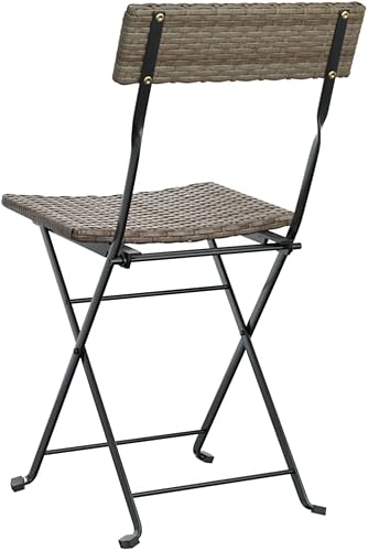 Miniatura 7 de Folding Bistro Chair Set of 2, Grey Poly Rattan, Powder-Coated Steel, 17.7x15.7x31.1 in, Durable Outdoor Seating for Balcony, Patio, Garden
