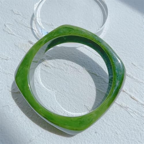 Chunky Colorful Transparent Acrylic Resin Wrap Bangle Tortoiseshell Irregular Geometric Wristbands Cuff Bangle Bracelet For Women Teen Girl Statement Jewelry-Green #TOP1