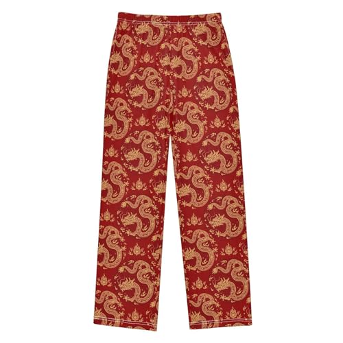 Dragon Happy New Year Boys Long Pants Soft Trousers Elastic Waist Kids Lounge Bottoms with Pockets S-XL