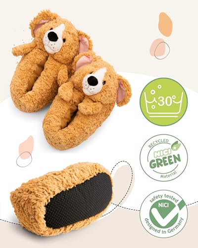 NICI Hausschuhe Hund braun 40-43 (L) - braun - Warme NICI Kuscheltier Hausschuhe für Jungen, Mädchen & Erwachsene, Tier-Schuhe mit Anti-Rutsch Sohle, Slippers - 62170