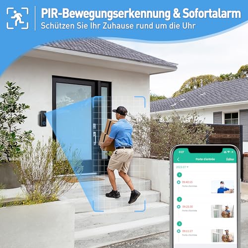 XTU WLAN Video Türklingel mit Kamera 4MP HD Kabellose Video Türklingel mit Gong und Mehrwinklige Halterung, Batteriebetrieben,PIR-Beweg ungserkennung, Nachtsicht, 2-Wege-Audio, Arbeitet mit Alexa