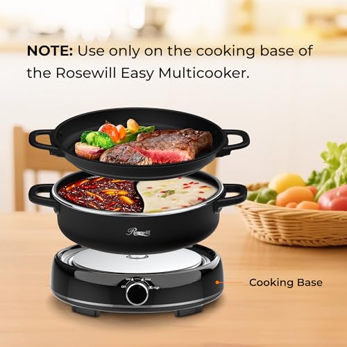 Rosewill 12.7 QT Electric Hot Pot Accessory Kit 2 pcs, Includes Dual-Sided Hot Pot and Shallow Fry Pan, with easy-to-carry Handle and Non-stick Coating - Black - Thumbnail 4