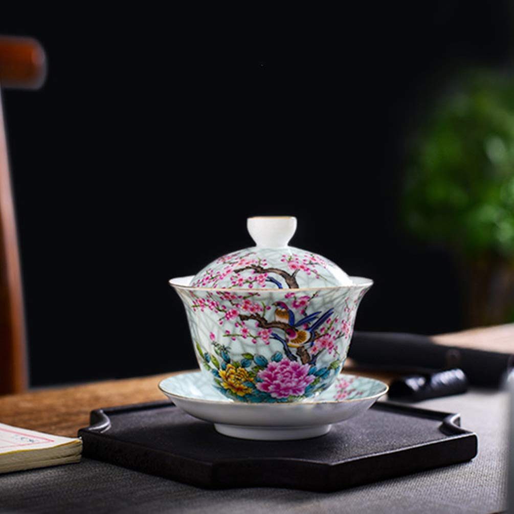 Juego de Tazas de té Estilo Palacio, Taza y platillo de cerámica de Porcelana China, Taza de té y café para el Desayuno, Cocina casera, Taza de té con diseño de pájaro y Rama (Colo