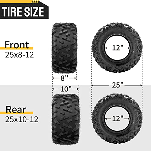 MOTORHOT ATV UTV Tires 25x8-12 Front & 25x10-12 Rear 6 Ply Sport All Terrain Tubeless Big Horn Style - Complete Set of 4 - Image 4