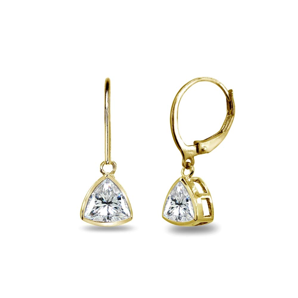 B. BRILLIANTB. BRILLIANT Sterling Silver Trillion Bezel-Set Pendant Necklace & Dangle Leverback Earrings Set Made with AAA Cubic Zirconia