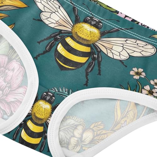 Cotton Girls Underwear Toddler Vintage Bee Floral Dark Green Girl Panties Cute Bright Briefs Undies Kids 2t4