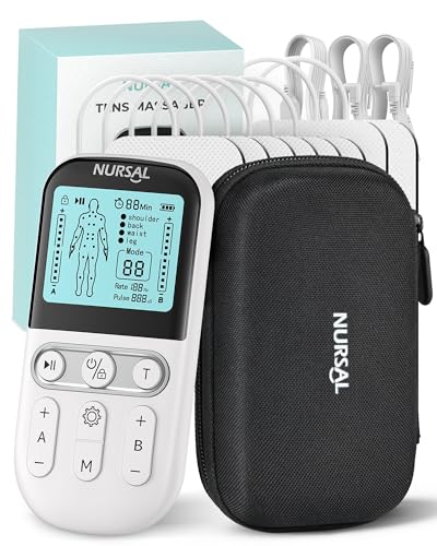 NURSAL Dual Channel TENS Unit Muscle Stimulator Machine, 3-in-1 Electronic Pulse Massager, 24 Modes TENS EMS Machine, Muscle Massager for Pain Relief Therapy, EVA Travel Case and 8 Electrode Pads