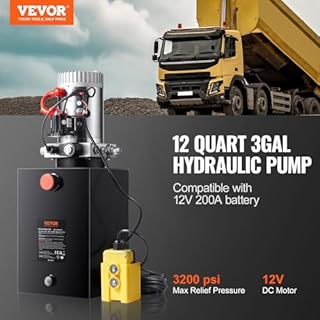 VEVOR Pompe Hydraulique DC 12 V 11 L Groupe Hydraulique Simple Effet Débit d'Huile 3,44 L/min Max. Pression de Décharge 22 MPa pour Camion à Benne Basculante Nacelle Élévatrice Remorque Levage Bennage