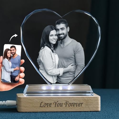 QIANRUNA Personalized Gifts for Women Men, Customized Crystal Photo for Anniversary, Birthday, Memorial Gift, Customized Gift with Your Own Photo for Father, Dad, Wife, Her, Grandpa