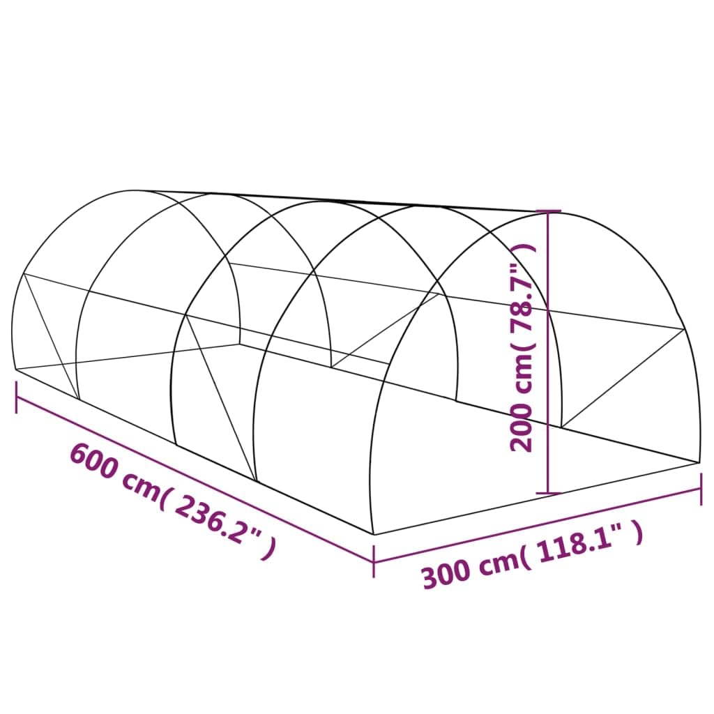 vidaXL Szklarnia ogrodowa, 18 m², 600x300x200 cm
