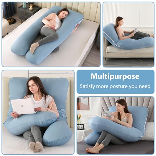 Image of Amagoing Cooling Pregnancy Pillow for Sleeping, U Shaped Maternity Full Body Pillow for Women with Hip, Leg, Back Pain Support, Removable Cooling Cover Included (Light Blue)