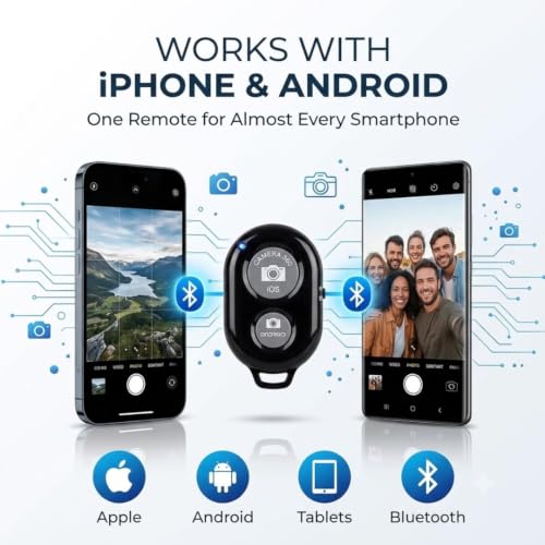 Image of skysia Bluetooth Remote for Mobile Wireless Camera Shutter Button | Photo Clicker Remote for Selfie Stick, Tripod & Vlogging | Compatible with iPhone, Android Smartphones & Tablets, Black (Pack of 1)