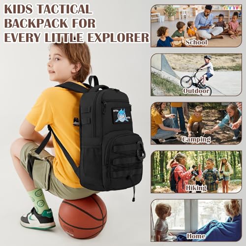 SunForMorning Kids Tactical Backpack Army Molle Bookbag Military Boys Backpack for School, Outdoor, Travel, Camping, Black