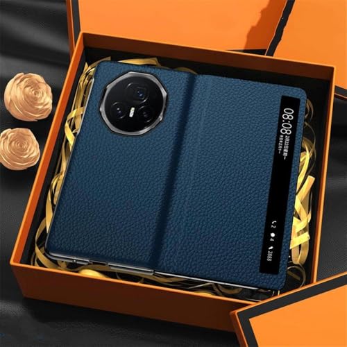 Coque Honor Magic V3 étui bleu en cuir véritable pour protéger l'écran pliable