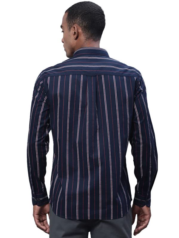 Image of Cantabil Men Cotton Striped Navy Blue Full Sleeve Casual Shirt (P MSHC00509 Navy)