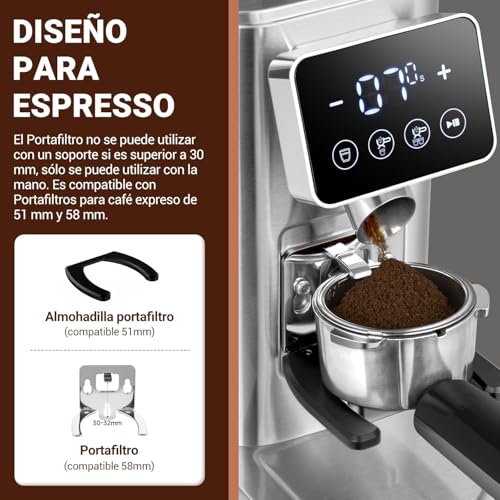Miniatura 4 de Amzchef Molinillo De Café Eléctrico Con Soporte Desmontable Y Contenedor Panel Táctil Lcd 24 Regulable De Molido Molinillo De Café Con Muelas Para Espresso Drip Pour Over Cold Brew French Press