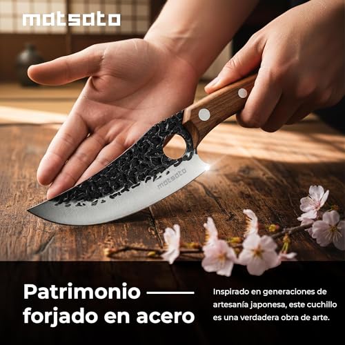 Matsato Juego de Cuchillos de Cocina Profesional 3 Piezas – Cuchillo Chef, Cuchillo para Carne, Cuchillo Universale con Mango Ergonómico en Madera - imagen 7