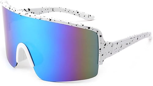 WANWAN Gafas de sol deportivas de ciclismo para hombres y mujeres, marco grande, a la moda, para exteriores, 80s y 90s