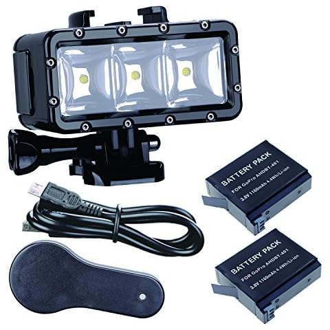 Suptig Waterproof Light High Power Dimmable Dual Battery Waterproof LED Video Light Fill Night Light Diving Underwater Light for Gopro Hero 6 Hero 5 Hero 4 Hero 3+ Hero 3 Session and SJCAM or Xiaoyi Cover