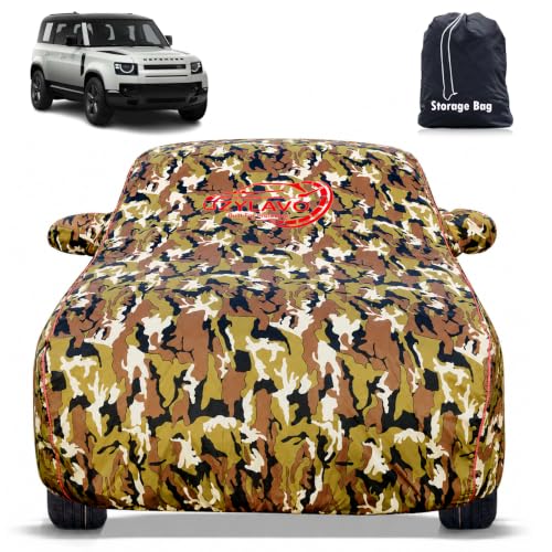 Image of Premium Car Cover for Defender 2020-2026 Models | Waterproof, UV & Dust Protection | Mirror & Antenna Pocket | Triple Stitched, Soft Inner Lining, Belt & Buckle (Jungle Print)