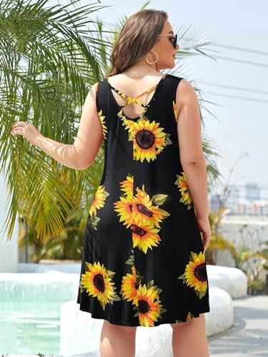 Image of BELAROI Women Casual Summer Dresses Plus Size Sundress V Neck Swing Tank Dress Sleeveless Criss-Cross Beach Cover Ups Pockets