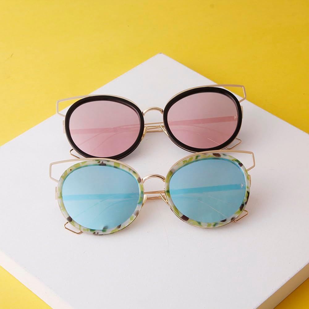 Fashion Metal Mirror Cat Eye Sunglasses Women Round Lens Frame Steampunk Shades Eyewear Men Sun Glasses UV400