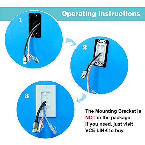 Vce Brush Wall Plate Cable Pass Through, Ul Listed Single Gang Decorator Wall Cover For Low Voltage Cables, In-Wall Cable Management For Wall Mount Tv, White (2-Pack) #TOP5