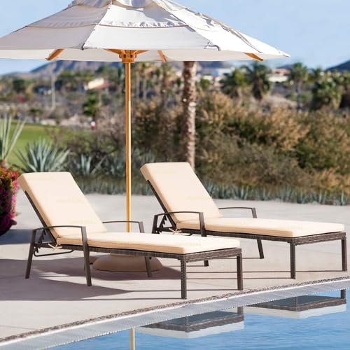 Image of UF Outdoor Poolside Lounger with Adjustable Backrest Sun Chaise Recliner for Terrace Garden Poolside for Relaxation Durable and Stylish- Set of 2 (Cream & Brown)