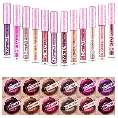 Glitter Shimmer Liquid Lipstick Set 12 Colors Shinning and Long Lasting Waterproof Colourful Lip Gloss Set (12 PCS) Cover