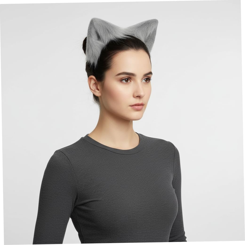Furry Headband & Black Wolf Tail, Grey, OS.. image 4