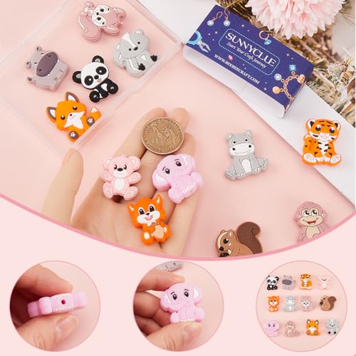 SUNNYCLUE 1 BOX 12PCS Silicone Animal Beads Bulk Cute Rubber Focal Beads Cartoon Tiger Panda Center Drilled Loose Spacer Double Sided Beads for Beaded Pens Keychain Making Kit Beading Bracelet Craft - Image 3