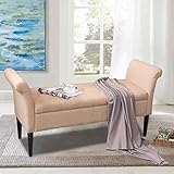 Alunaune Upholstered Storage Bench Ottoman with Arms Modern Fabric Bed Settee Entryway Bench...