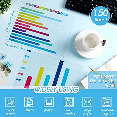 150 Sheets 8.5 X 11 In Inkjet Transparency Film Paper Transparency Film For Inkjet Printer Clear Paper Transparencies Printing Transparent Film Sheets For Overhead Projector Silk Screen Printing Craft #TOP1