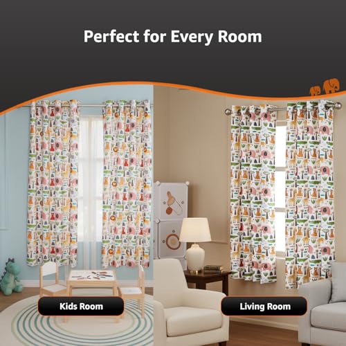 Image of Amazon Basics - Kids Room Darkening Digital Printed Window Curtains, 80-85% Room Darkening | 5 Feet |Set of 2| Digital Print | Kids Curtain |For Living room and Bedroom | 115cmx 150cm, Design-Elephant