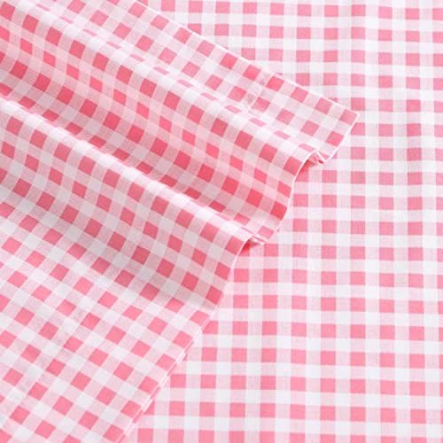 Image of Poppy & Fritz - Queen Size Sheet Set, 100% Long-Staple Percale Cotton Bedding, Crisp & Cool, Deep Pockets, Bed Sheets with Matching Fitted Sheet & Pillowcases (Gingham Plaid Pink)