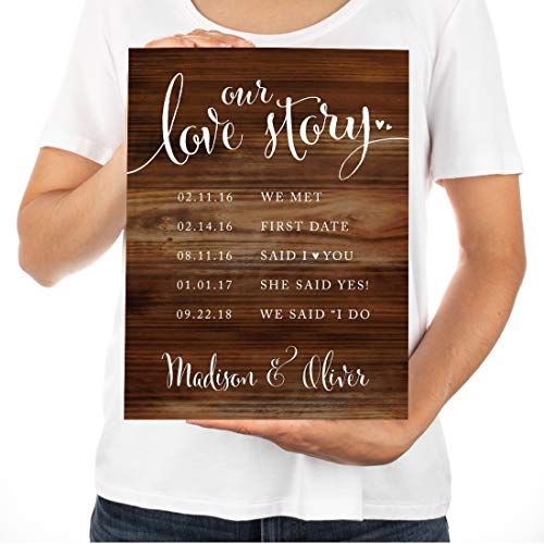 Andaz Press Personalized Wedding Party Signs, Rustic Wood Print, 8.5-Inch X 11-Inch, Our Love Story, 1-Pack, Custom Made Any Dates #TOP4