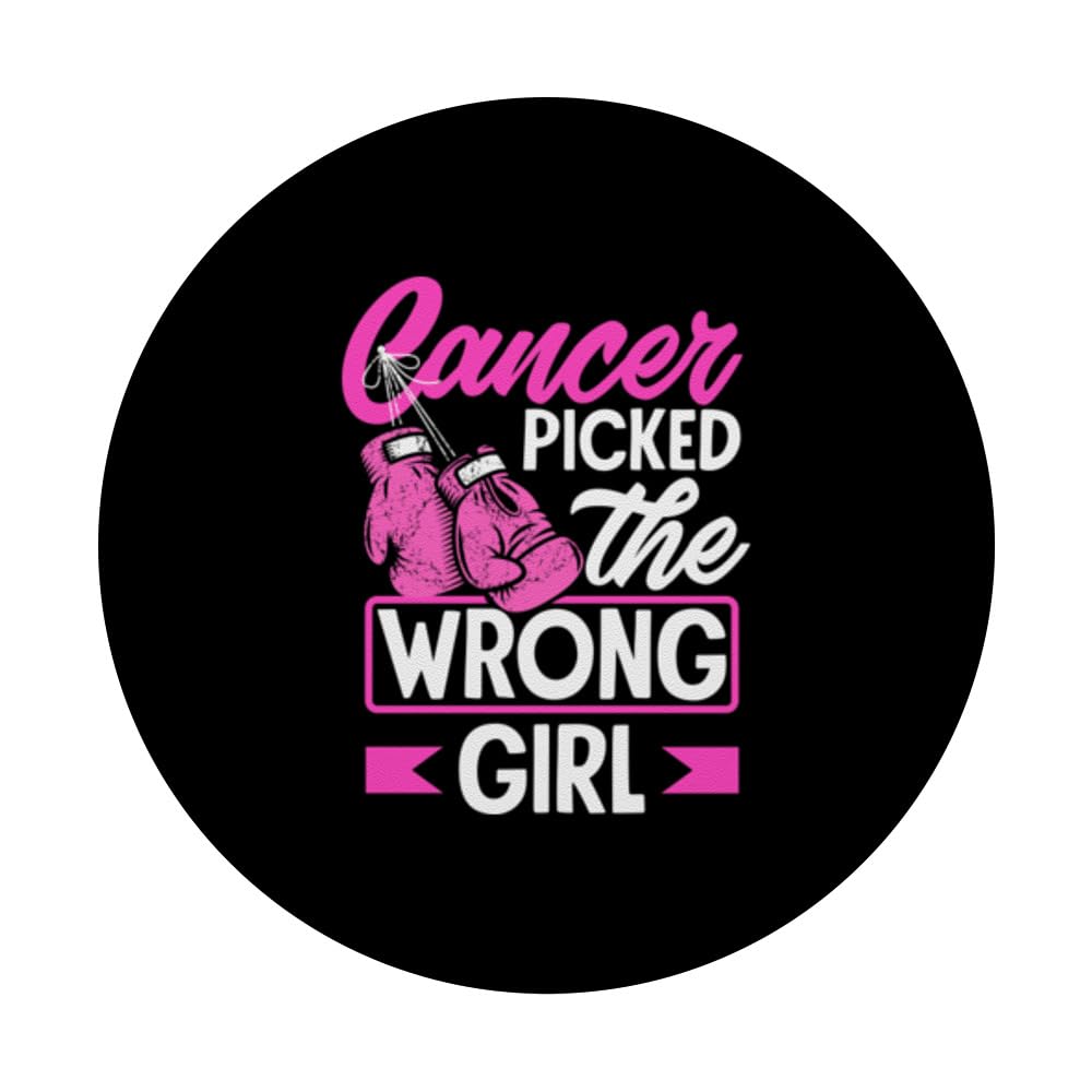 Cancer Picked The Wrong Girl Breast Cancer Warrior PopSockets Swappable PopGrip, Black - Image 3