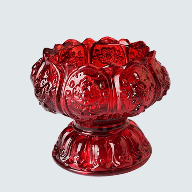 Mascot Desktop Decoration Buddhist Utensils Religious Pray Sacrificial Supplies 七彩莲花酥油灯座八吉祥带脚家用供佛琉璃灯座佛前佛具用品蜡烛台 1Pcs(八吉祥小号蓝色（清）)