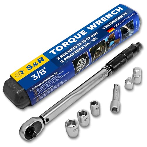 S&R 3/8" - 375mm - 19-110NM Torque Wrench + 3/8" Extension + Adapters + Sockets, Every Unit Calibrated