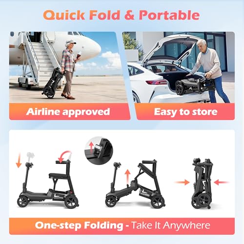 Image of 37.5lb Lightweight Mobility Scooter for Seniors & Adults - Cruise & Airline Approved, Removable Lithium Battery, Foldable Portable Travel Motorized Scooter, No Assembly Needed, 12.4Miles Range, Black