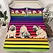 Manfei Cute Pug Dog Print Fitted Sheet Twin,Rainbow Stripes Bed Cover Kawaii Animals Bedding Set 2pcs for Kids Teens Boys Girls Room Decor,Soft Bed Sheets with 1 Pillowcase