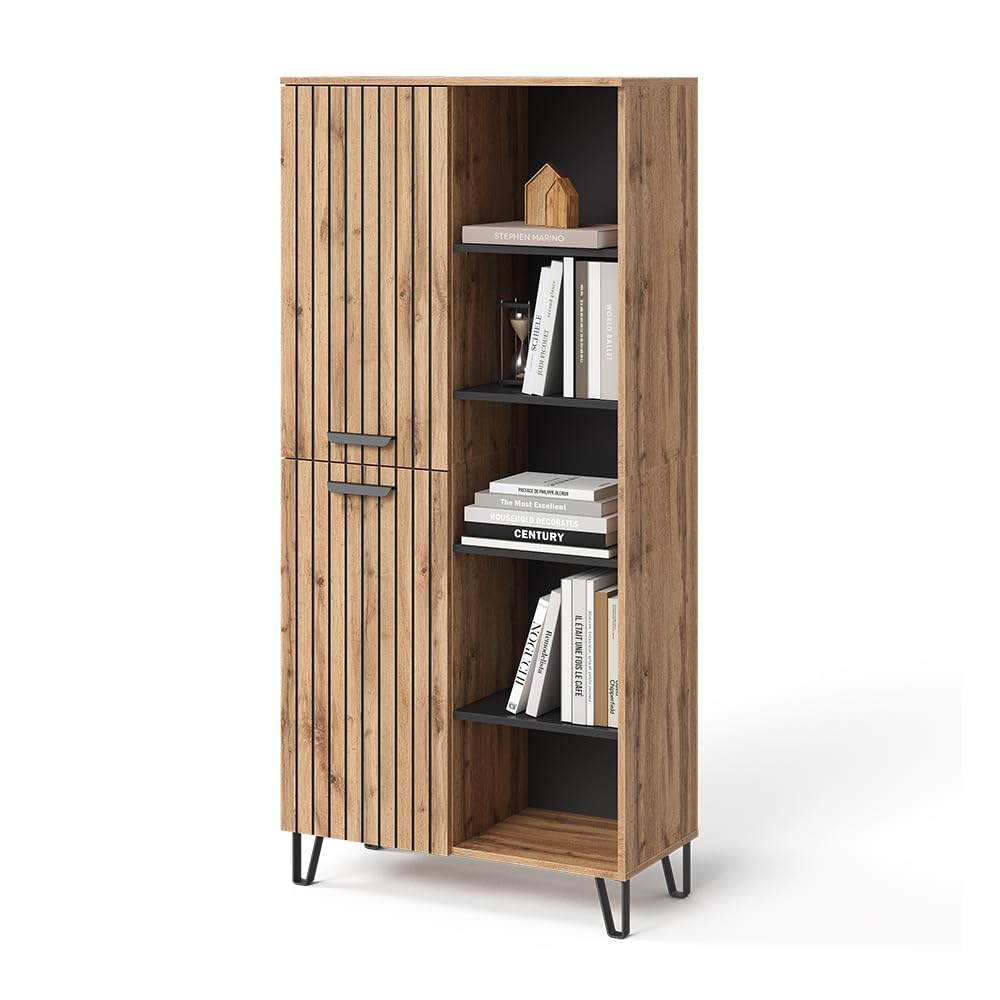 Vicco Armario Amber, Roble Wotan, 80 x 172 cm con 5 Compartimentos, para Colocar Libros, lámparas y Objetos cotidianos