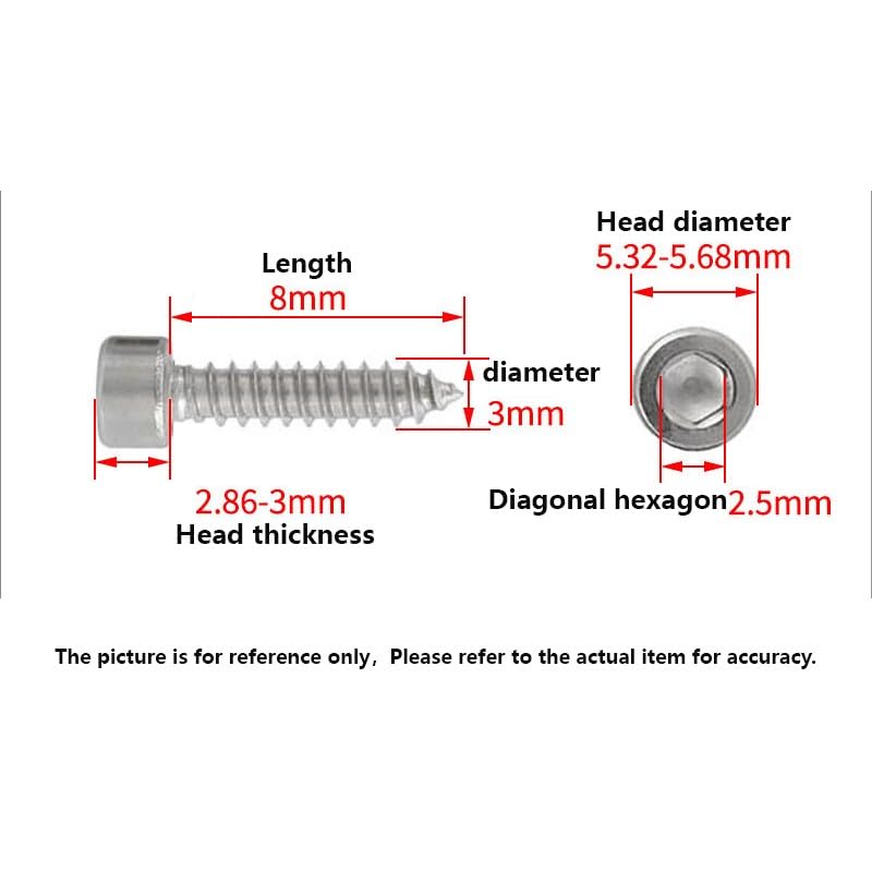 Tornillos autorroscantes hex M3x8mm 100 u 304 acero inoxidable miniatura 2