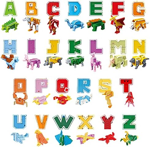 DAZZCOOL Alphabet Transformers Letter Toys for Kids, STEM ABC Dinosaur Learning Alphabots Toys Stem Montessori Classroom Teaching Toy for Kids Toddlers - 26 Pieces