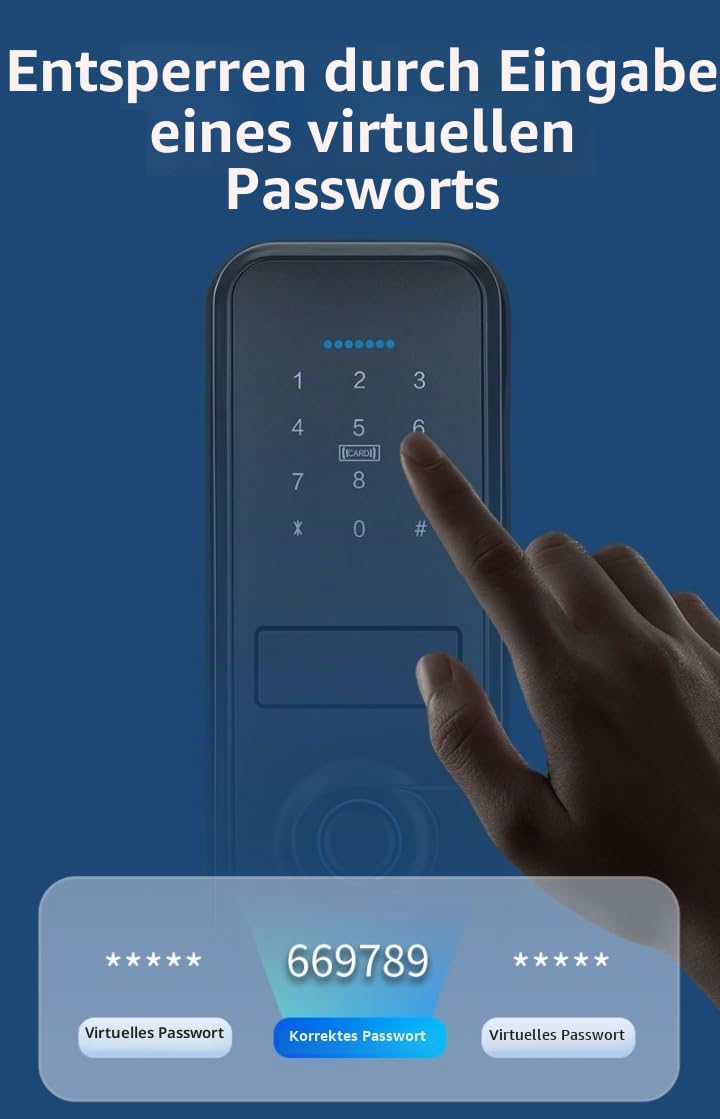 Smart Lock, Keyless Entry with Sleek Matte Black Handle, Electronic Keypad Deadbolt,Fingerprint & Touchscreen Keypad, Biometric Bluetooth Smart Lock for Front Door