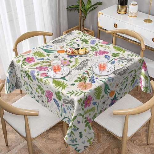 BETGINY Spring Tablecloth Square 60x60 Inch,Easter Rabbit Bunny Table Cloth,Stain Resistance Polyester Sage Green Floral Botanical Plants Holiday Table Covers for Kitchen Dining Parties Picnic