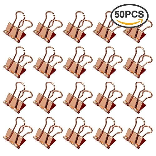 M-Aimee Rose Gold Binder Clips Binder Clips Bulk, Small Office Binder Clips for Office Work, Archive Work, Document Organizing,Small 3/4 inch 50PCS (19mm)